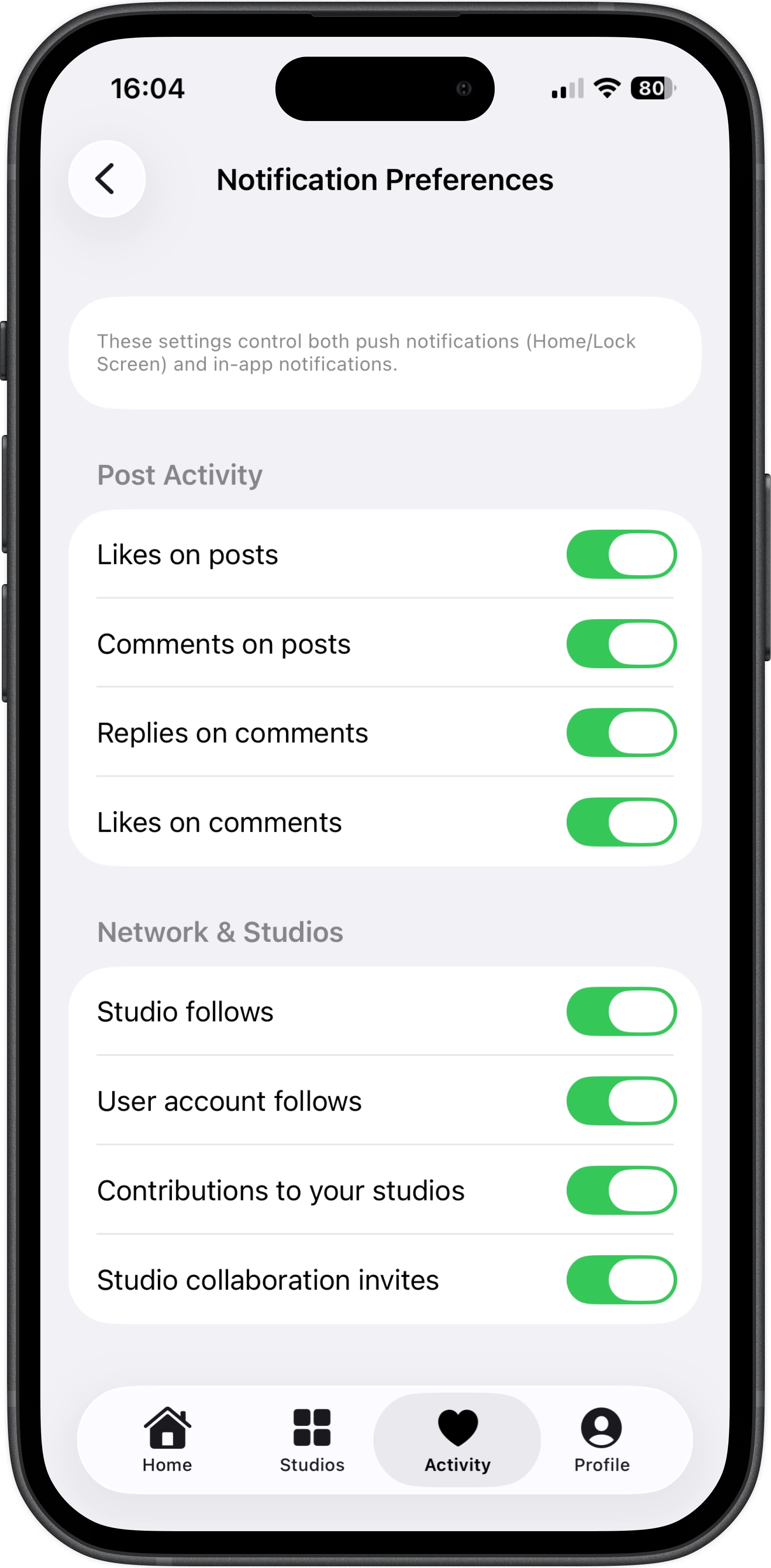 Notification preferences settings to control when you receive alerts