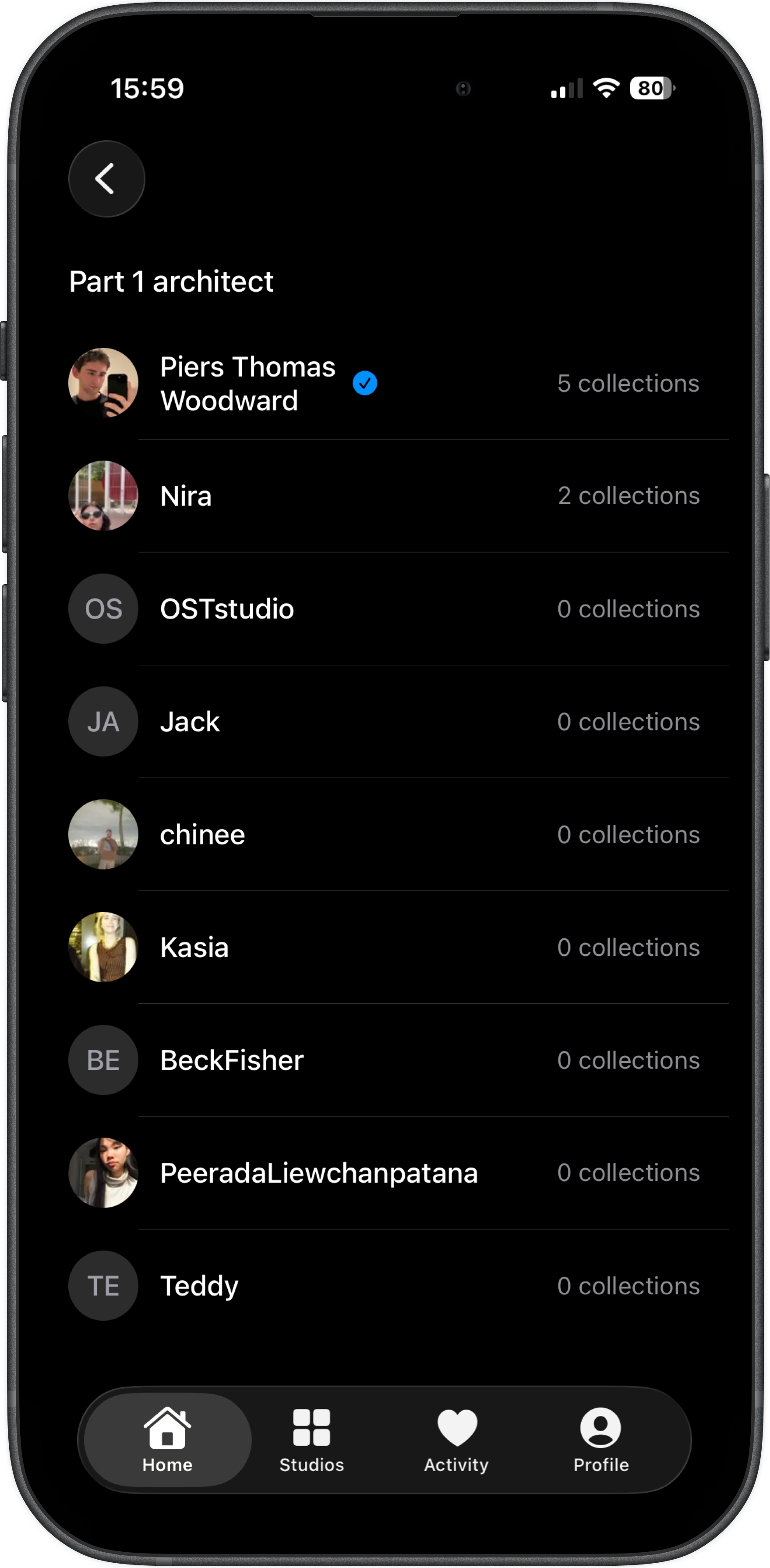 Browse page showing Part 1 architect profiles filtered by skill