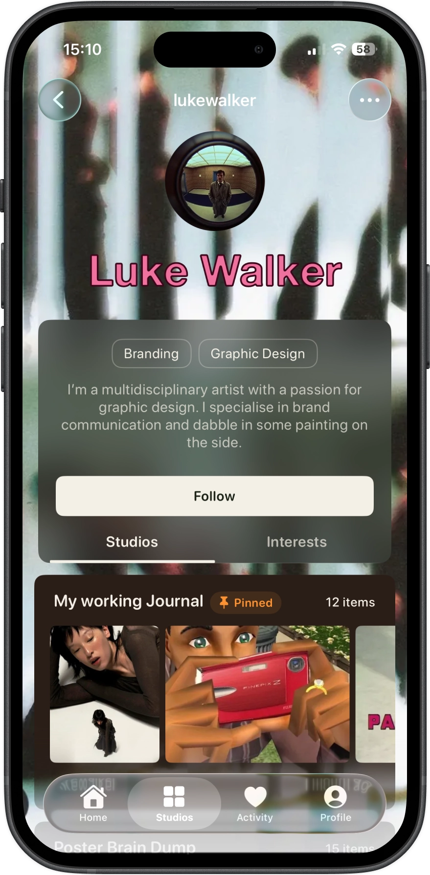 Luke Walker profile showing a different styling approach with glass effects