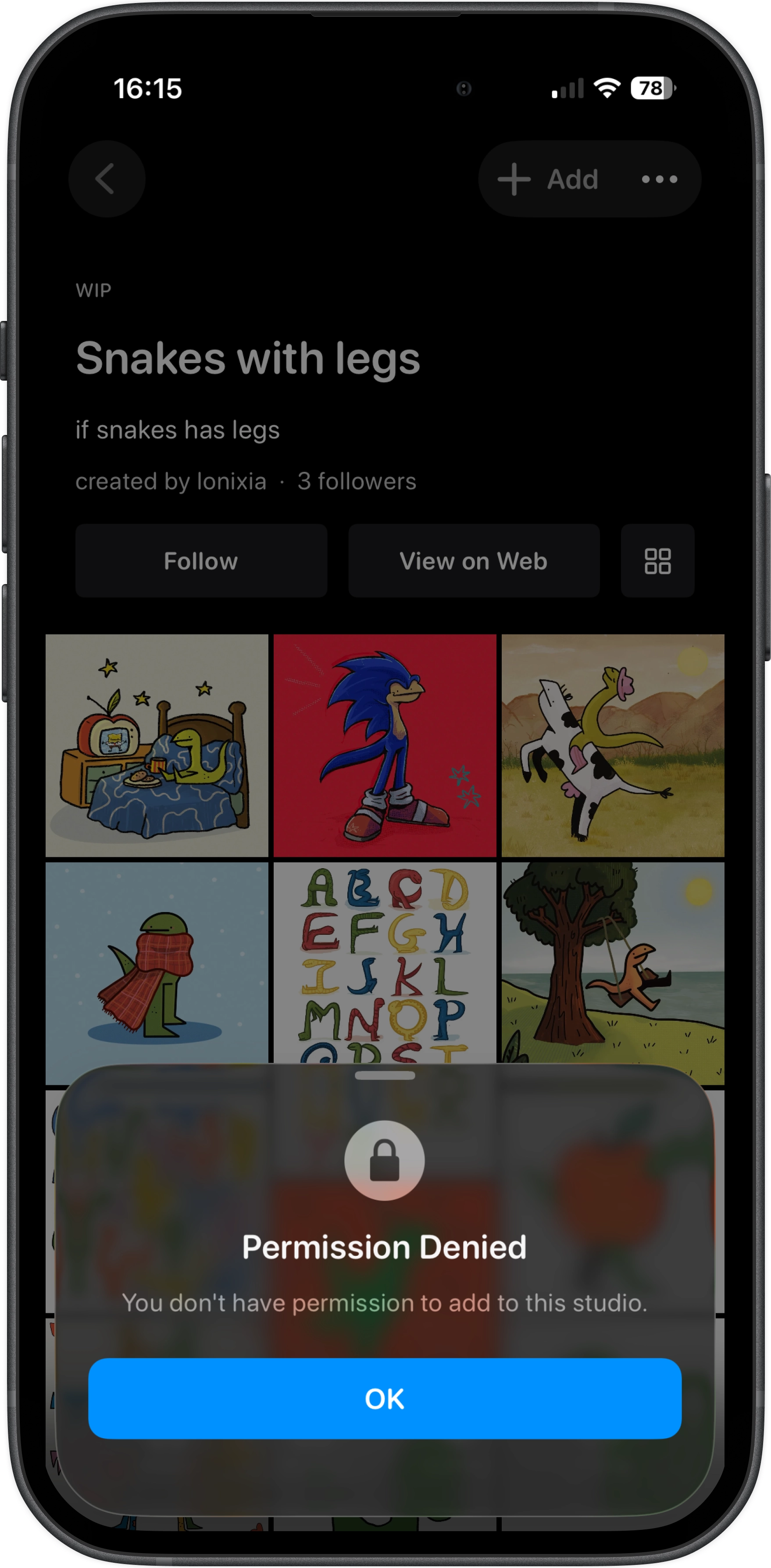 Studio permission denied interface indicating restricted access based on user role