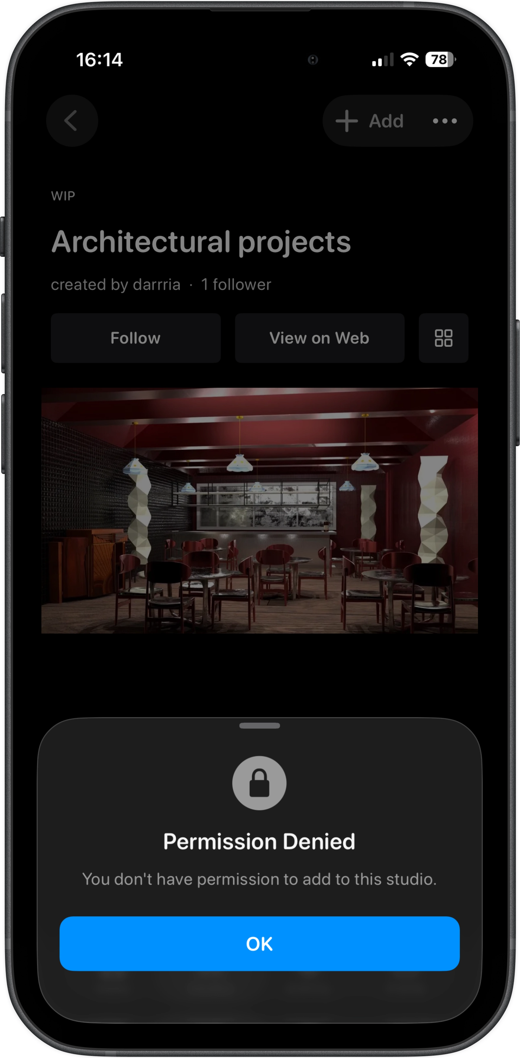 Studio access control demonstrating how permissions prevent unauthorized actions